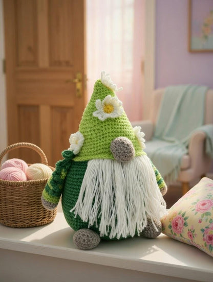 Springtime Gnome Doorstop | Handmade Crochet Decor