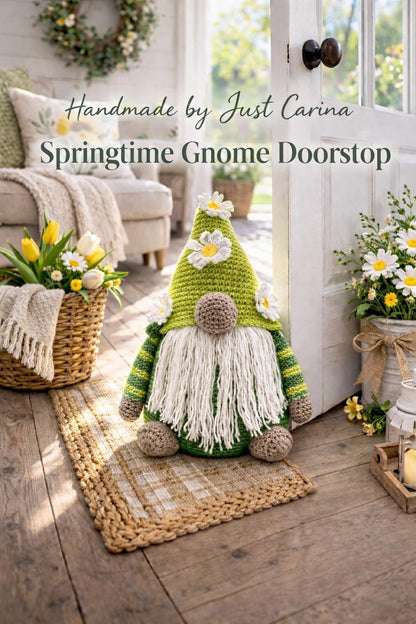 Springtime Gnome Doorstop | Handmade Crochet Decor