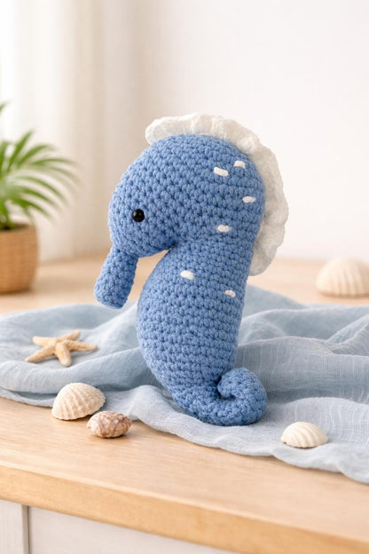 Handmade Crochet Seahorse Plush | Ocean Nursery Decor | Amigurumi Seahorse Toy | Coastal Baby Gift | Under the Sea Nursery