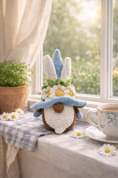 Crochet Bunny Gnome Plush | Daisy Flower Hat Easter Decor