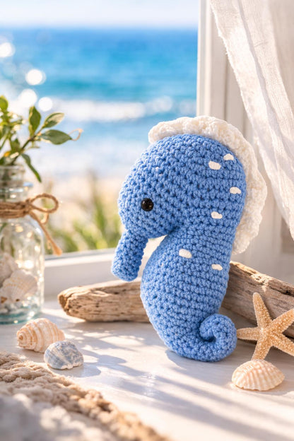 Handmade Crochet Seahorse Plush | Ocean Nursery Decor | Amigurumi Seahorse Toy | Coastal Baby Gift | Under the Sea Nursery