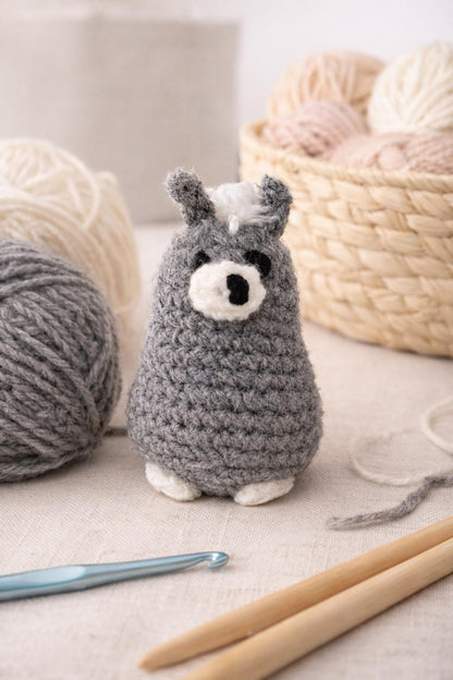 Gray Crochet Llama Amigurumi | Handmade Mini Plush Buddy