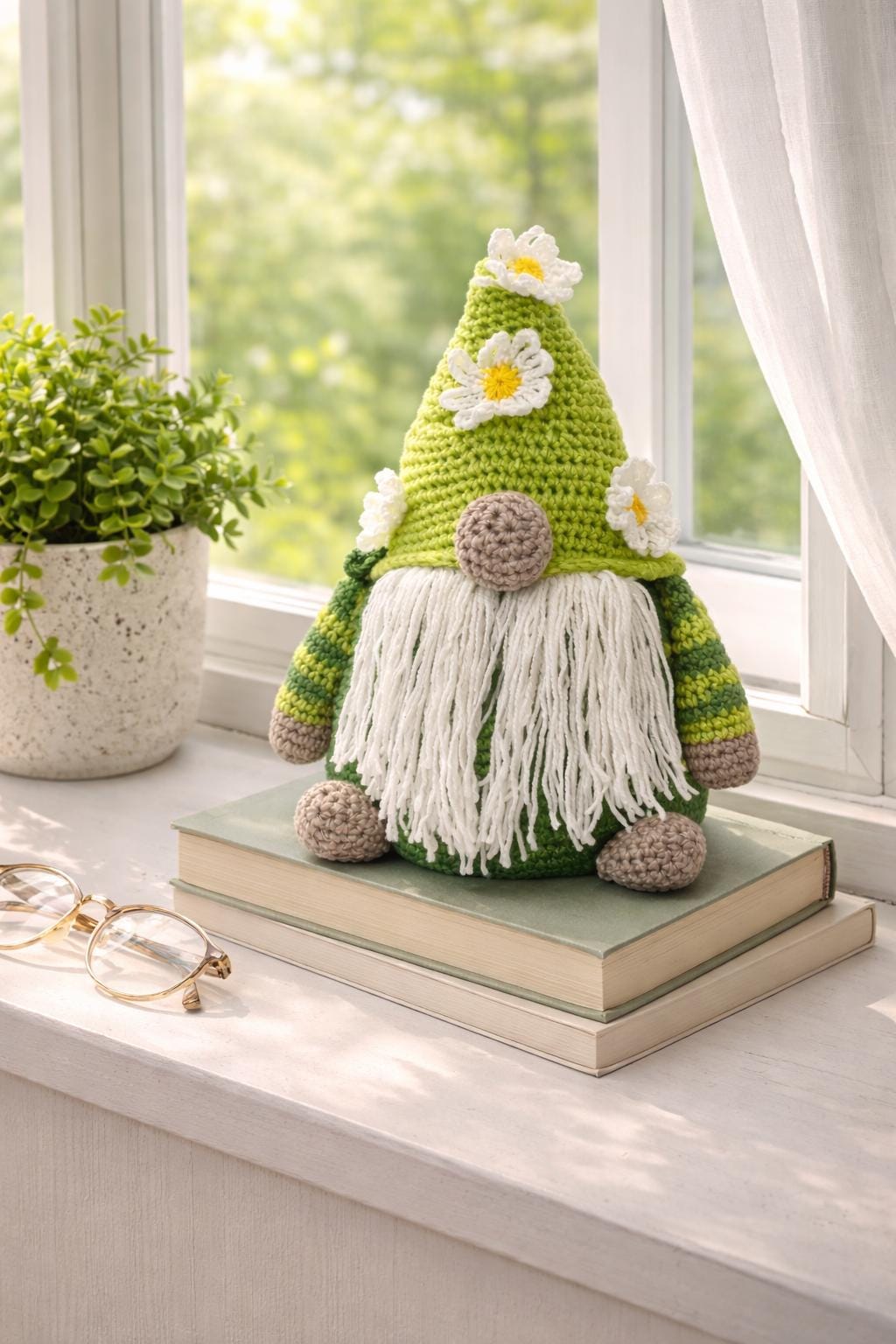 Springtime Gnome Doorstop | Handmade Crochet Decor