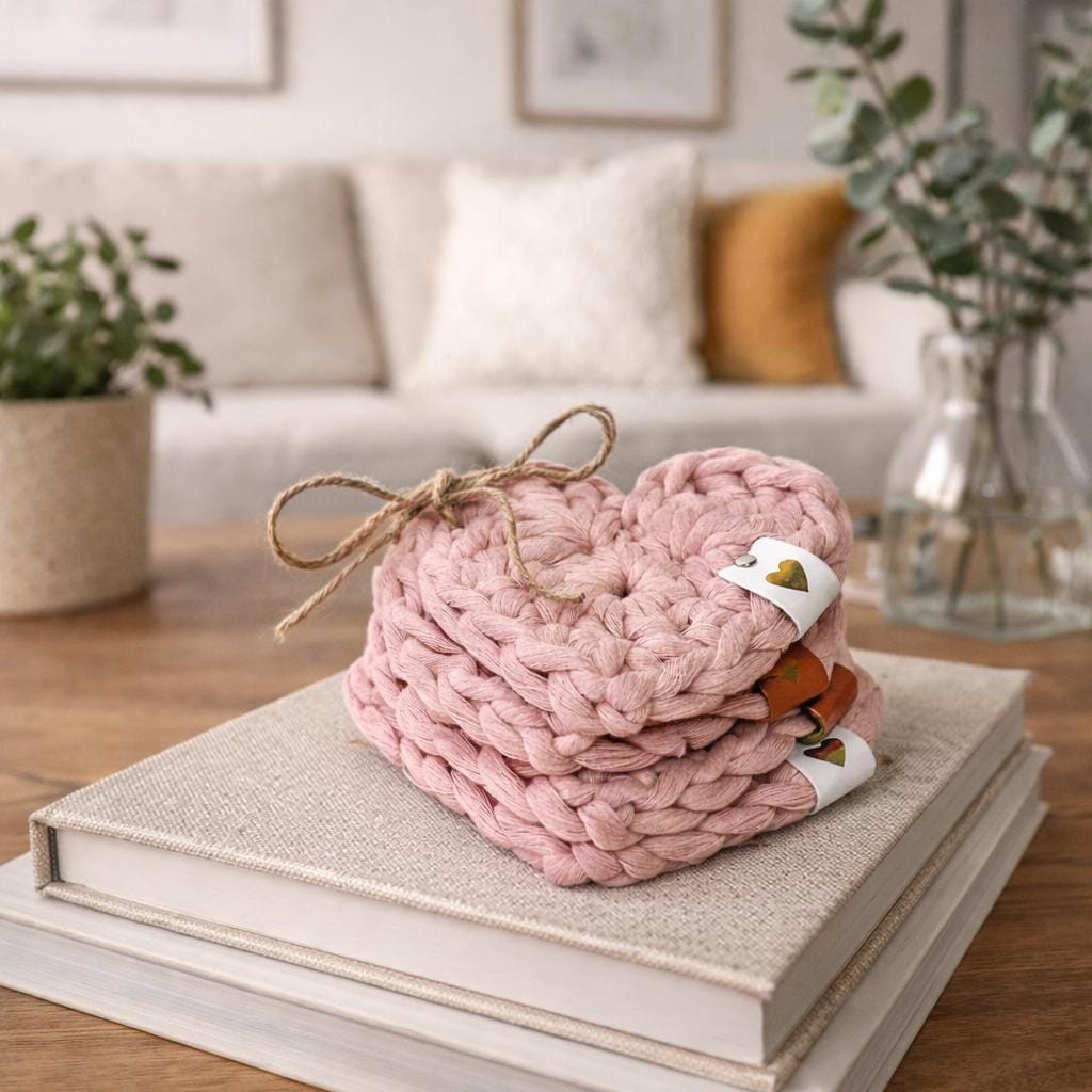 Heart-Shaped Macramé Coaster – Handmade Cotton Drink Coaster