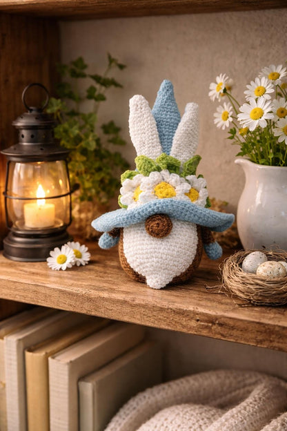 Crochet Bunny Gnome Plush | Daisy Flower Hat Easter Decor